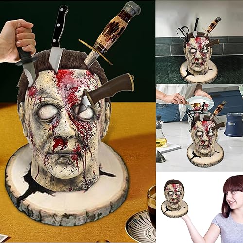 Micozy Soporte para cuchillos de frutas de cocina de terror, decoración del hogar, divertido bloque de cuchillos de escritorio, estante de