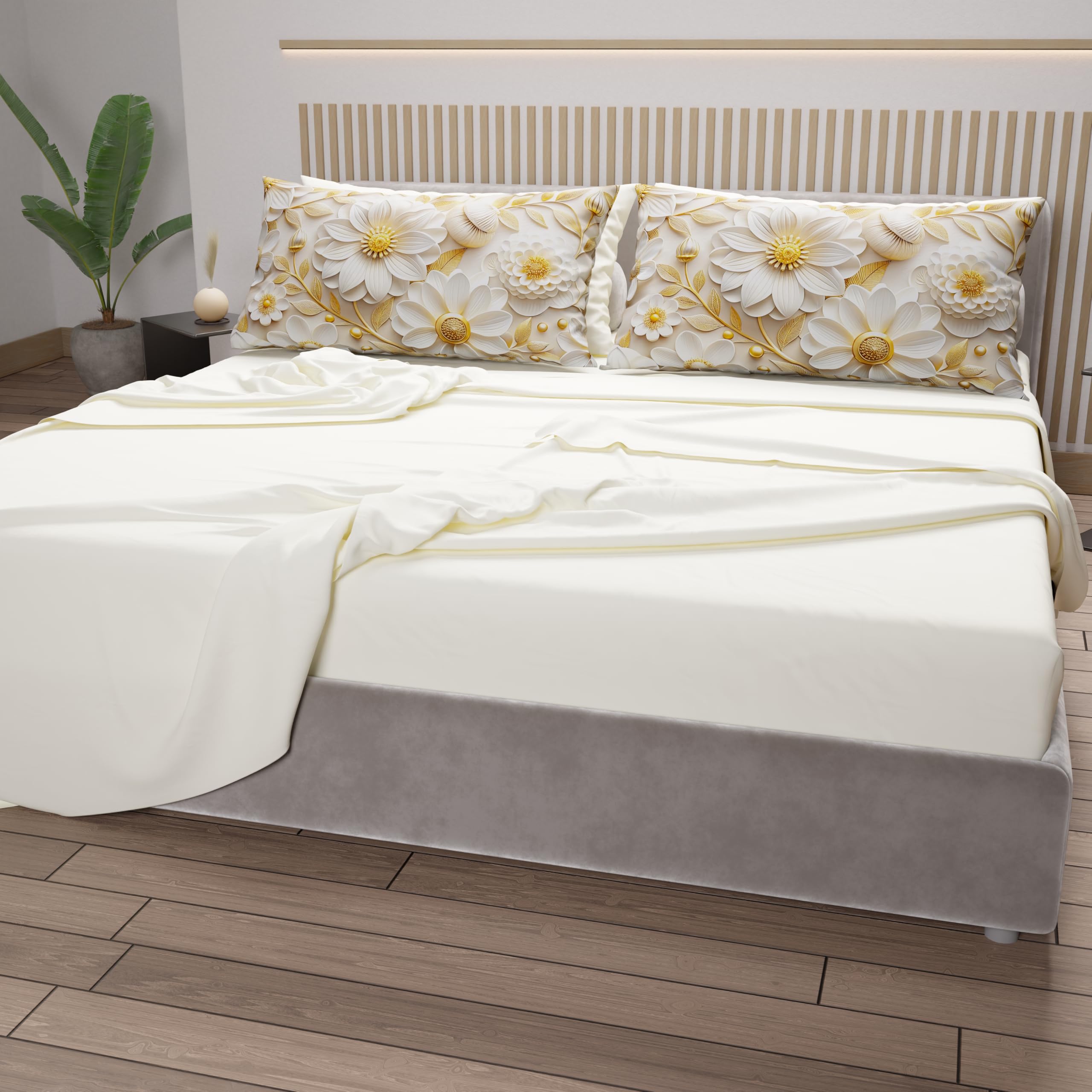 PETTI Artigiani Italiani - Bettwäsche aus Baumwolle mit Kissenbezügen mit Digitaldruck, für Doppelbett, Maxi, komplettes Bettlaken Oben und unten mit Ecken, Blumenmuster 05 13 Creme, 100% Made in