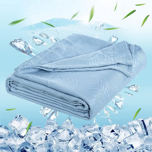 VK·living Bamboo Cooling Blankets 200x220cm Summer Throw Q-Max>0.4 Cool Fiber Lightweight Summer Cooling Blankets for Hot Sleepers 100% Natural Bamboo Cooling Blanket for Sofa Bed Cool Blanket Blue