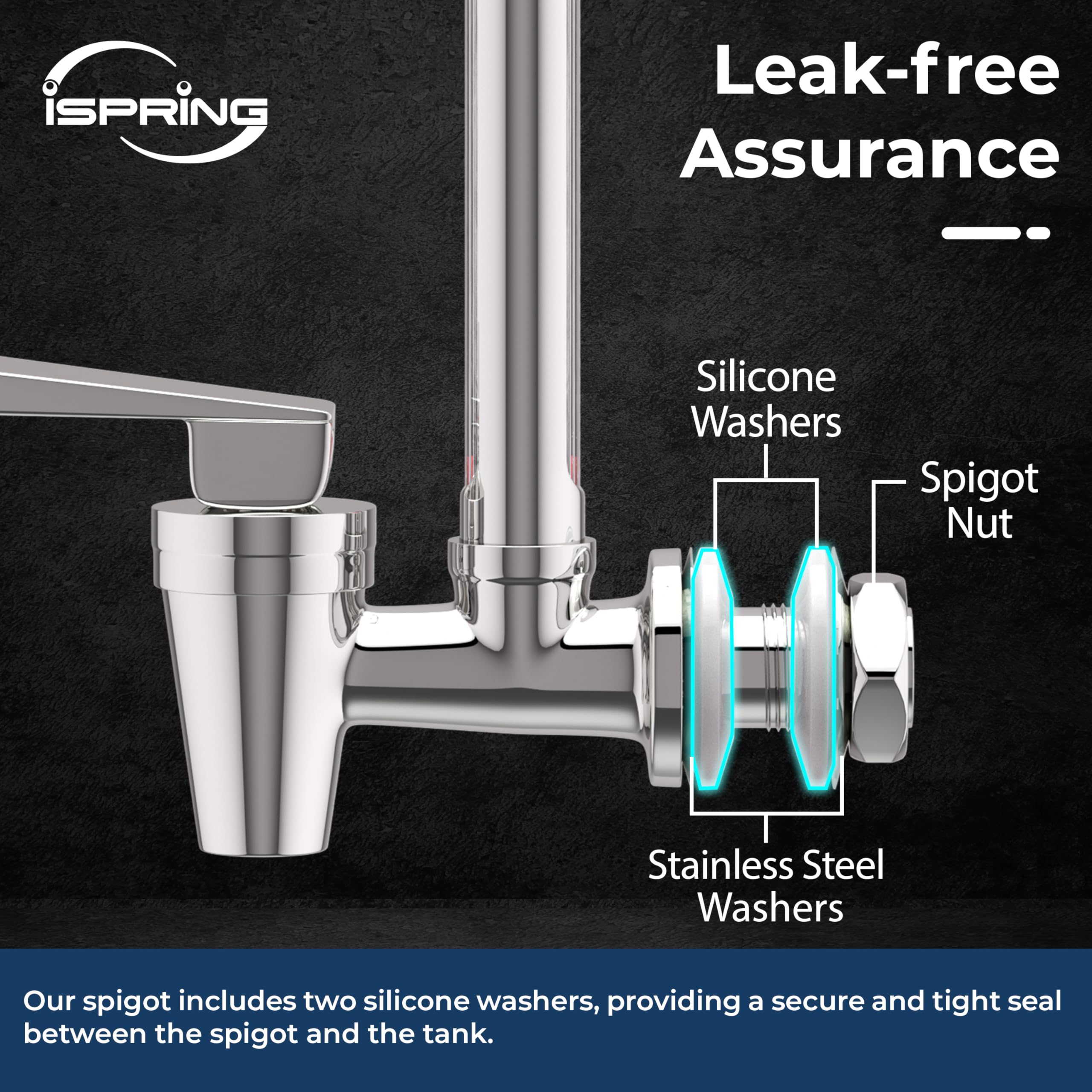 iSpring ATG1 kranik do szkła wziernikowego z wyraźnym widokiem poziomu wody, kompatybilny z Berkey® i Waterdrop®, materiał ze stali nierdzewnej dopuszczony do kontaktu z żywnością