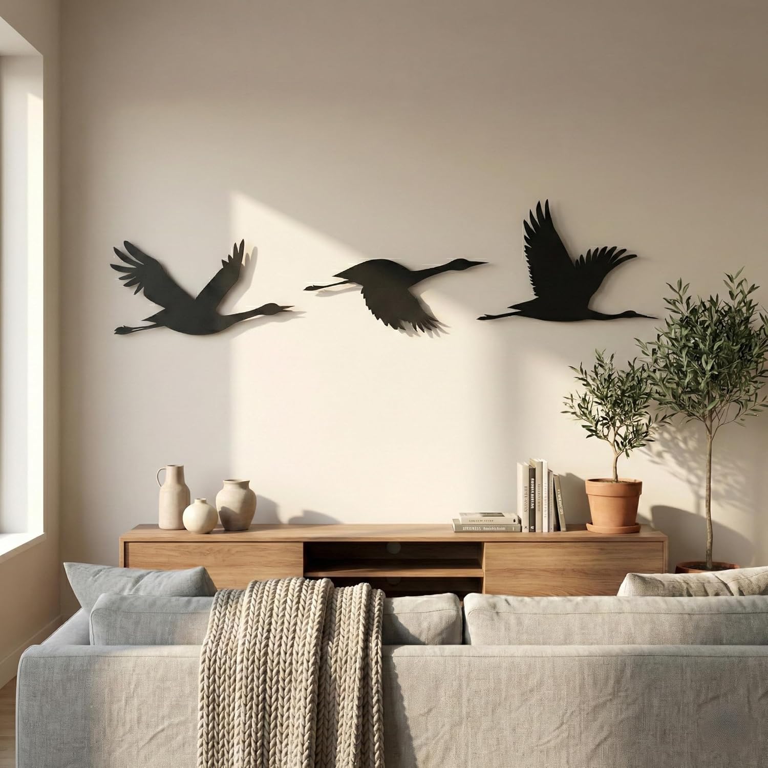 DEKADRON Metal Wall Art, Cranes Birds, Metal Wall Decor, Interior Decoration, Living Room Decor, Wildlife Lover Gift, Wall Hangings, Birds Sign (Set of 3)