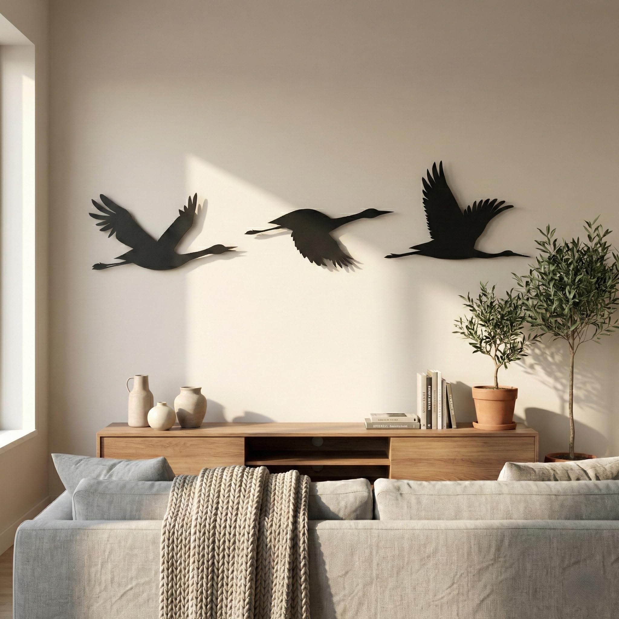 Dekadron Lot de 3 décorations murales en métal, grues oiseaux, décoration murale en métal, décoration intérieure, décoration de salon, cadeau pour amoureux de la faune,