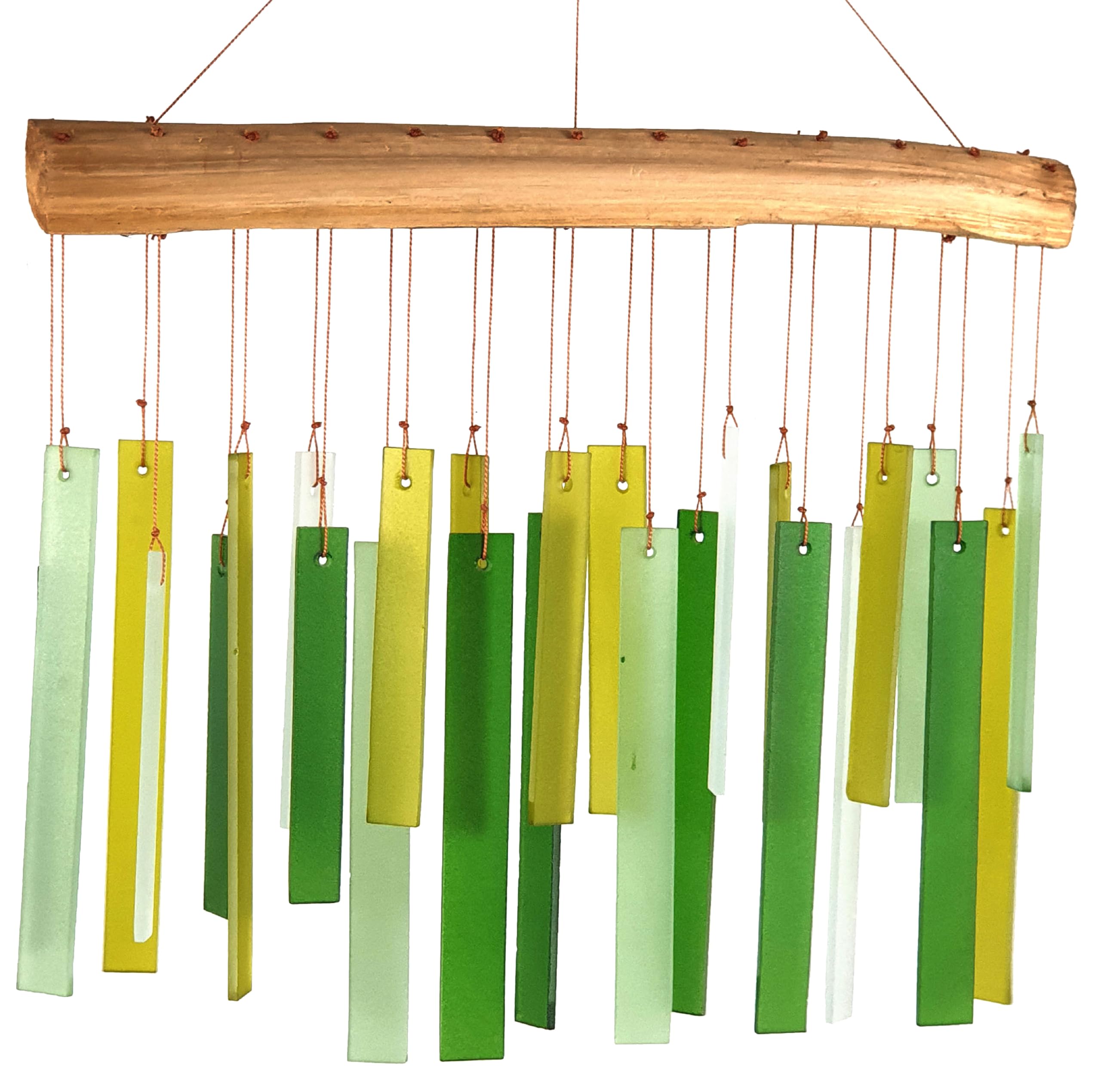 Spring Colors Glass Driftwood Wind Chime, Green Garden Decor, 11 Inch