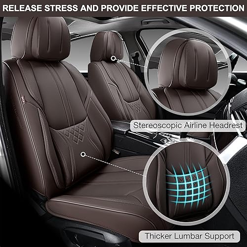 Miniatura 2 de Juego completo de fundas de asiento de coche marrones, fundas de asiento delantero y trasero, 5 piezas, protectores universales de cuero sintético
