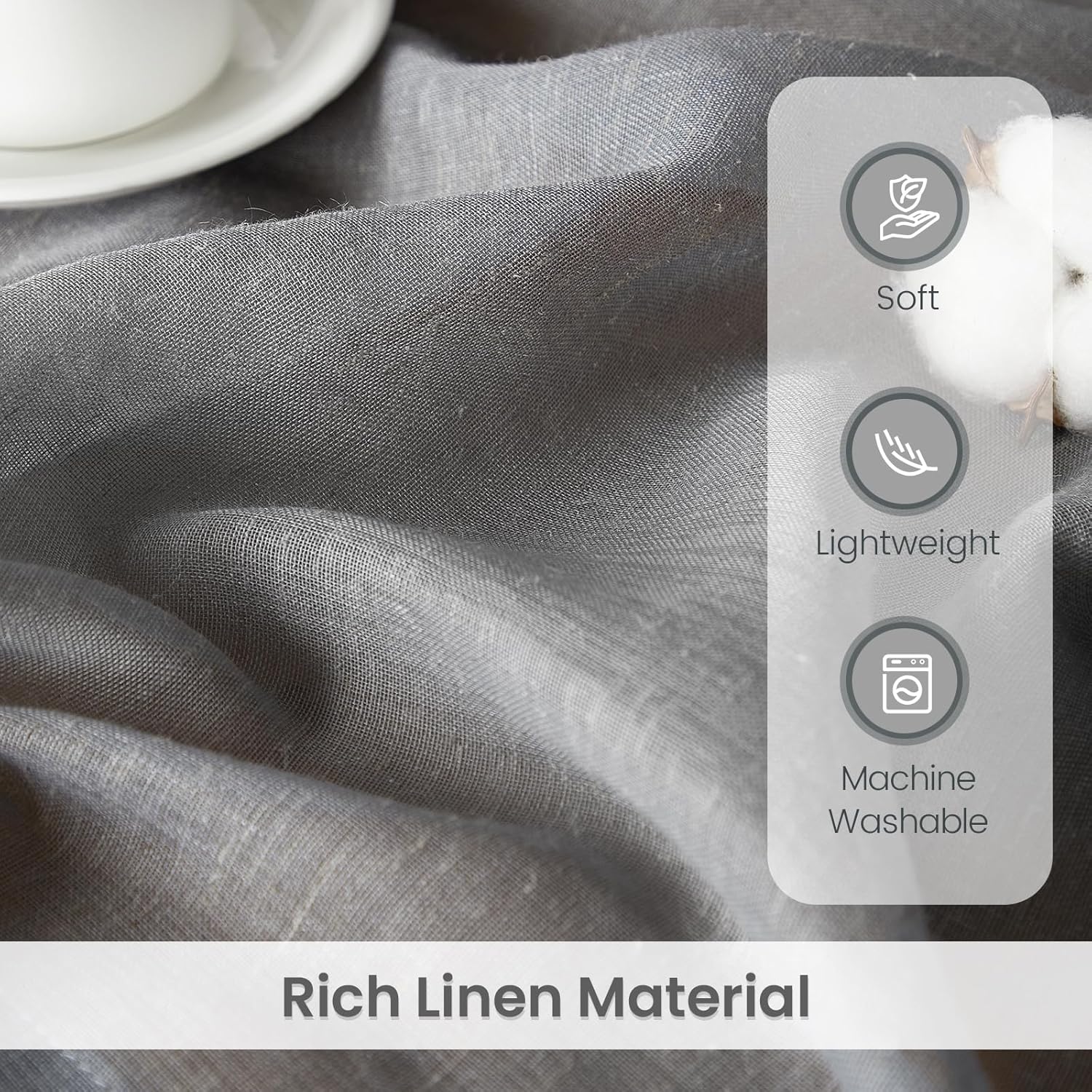 Dreaming Casa Linen Blend Curtians 84 Inches Long, 2 Panels Grey Light Filtering Window Treatment for Living Room Bedroom, Rod Pocket & Back Tab Semi Sheer Drapes Each 52" W x 84" L