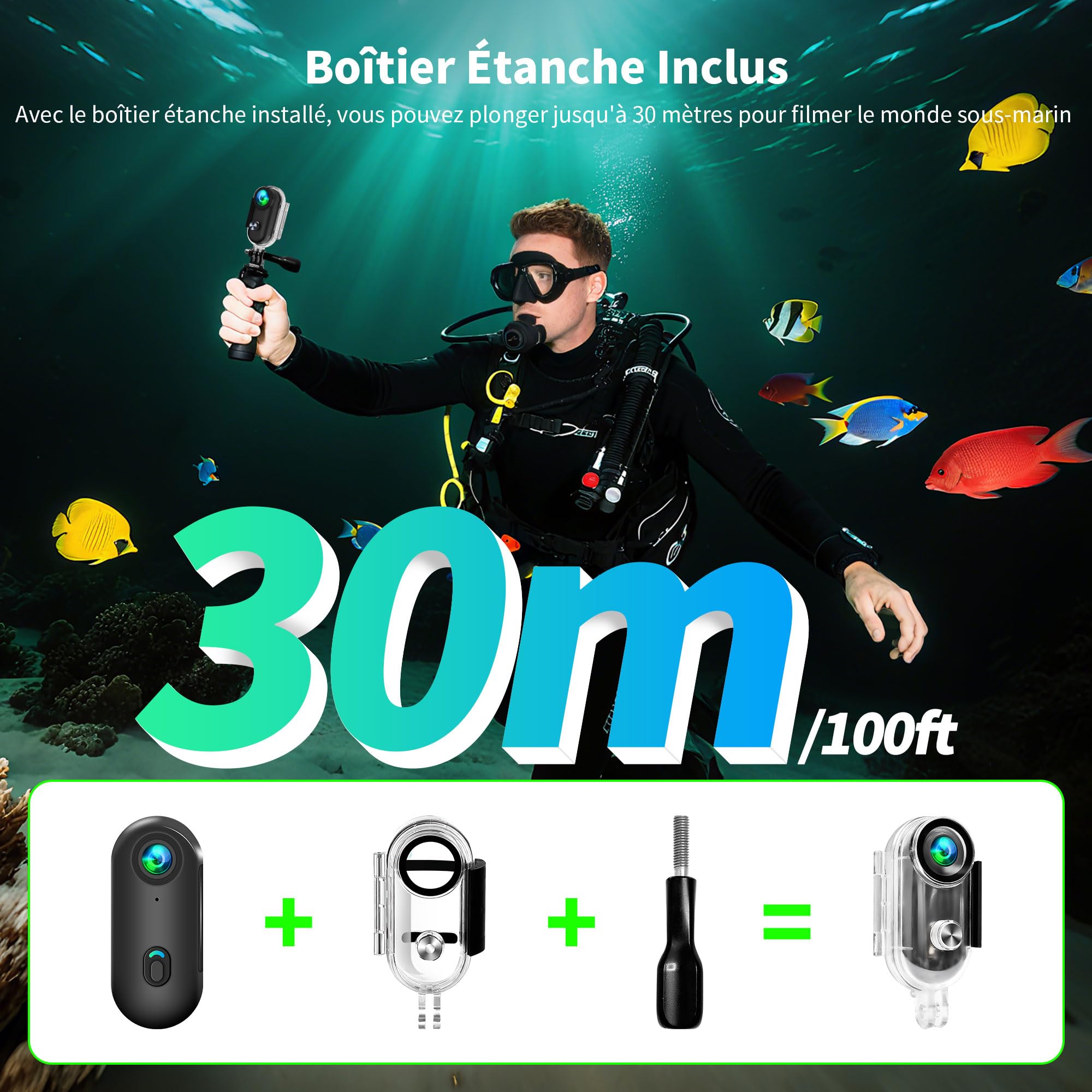 Mini Caméra Sport 4K, Mini Caméra d'action WiFi, Camera Vlog | Mini Action Cam Portable avec Angle 120°, Caméra POV, 360° Bodycam, Caméra Casque pour Vélo, Accessoires Multifonctionnels