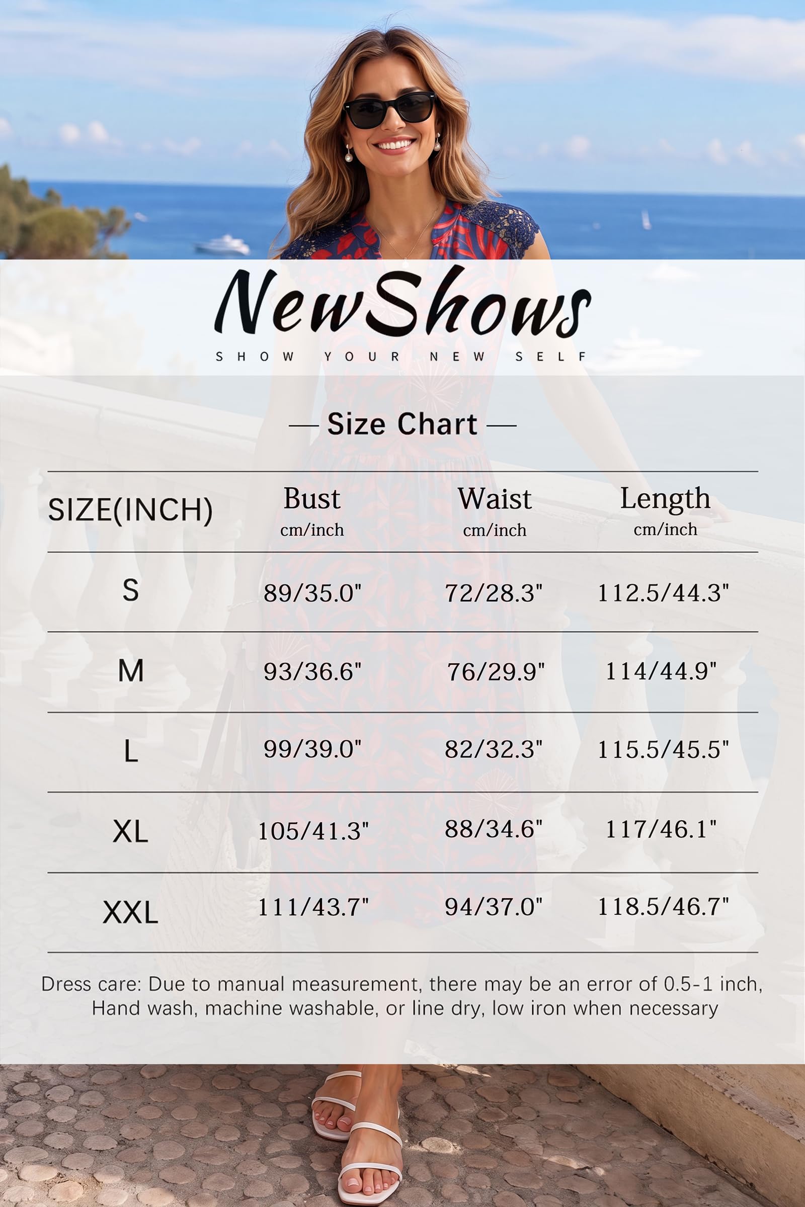 Newshows Letnia sukienka damska, dekolt w serek, linia A, letnia sukienka, elegancka sukienka midi z kieszeniami