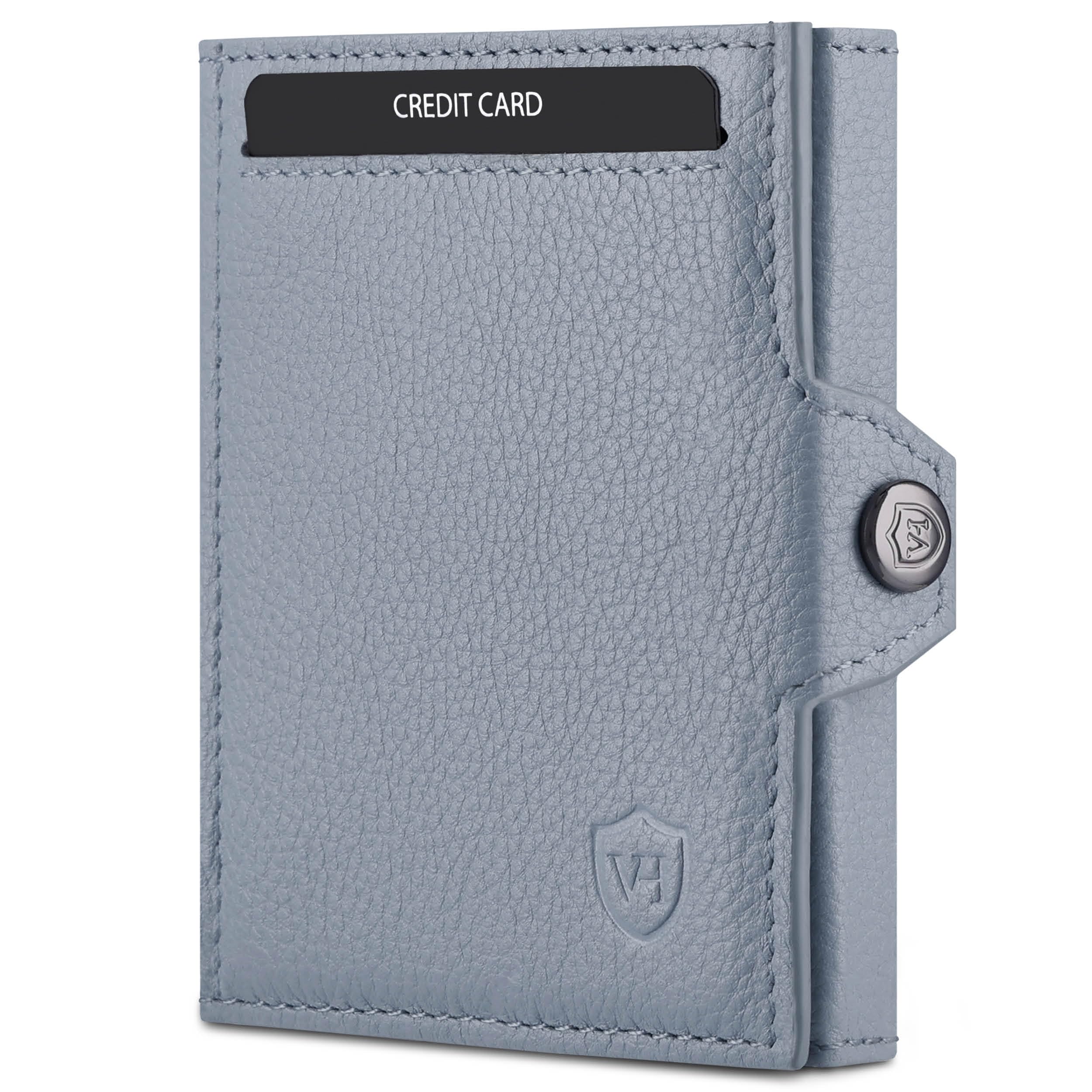 VON HEESEN Slim Wallet mit Münzfach & RFID-Schutz - Mini Geldbörse Herren & Damen - Kartenetui Geldklammer Kreditkartenetui - Portmonee Geldbeutel Portemonnaie klein (Hellblau)