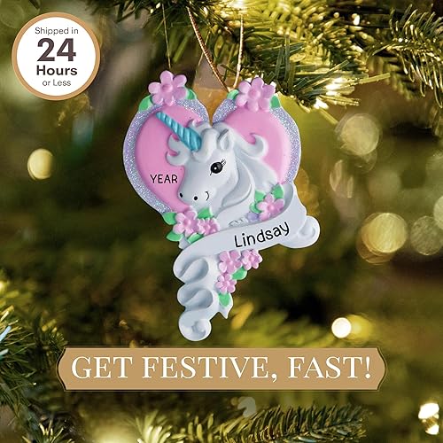 Miniatura 2 de Adorno de unicornio personalizado 2025  Personalización gratuita las 24 horas  Adornos de Navidad de animales de fantasía grabados con láser para