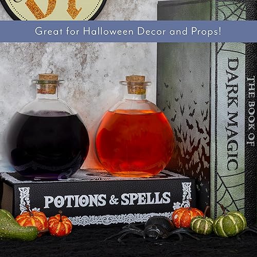 Miniatura 7 de Cornucopia - Botellas esféricas redondas de vidrio, "botellas de poción" con corchos (paquete de 2, capacidad de 8 onzas) botellas grandes para