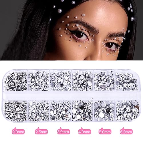 Miniatura 2 de RODAKY 2000 piezas de perlas medias plateadas AB para manualidades, perlas semicirculares con parte trasera plana para uñas, 6 tamaños, cuentas de