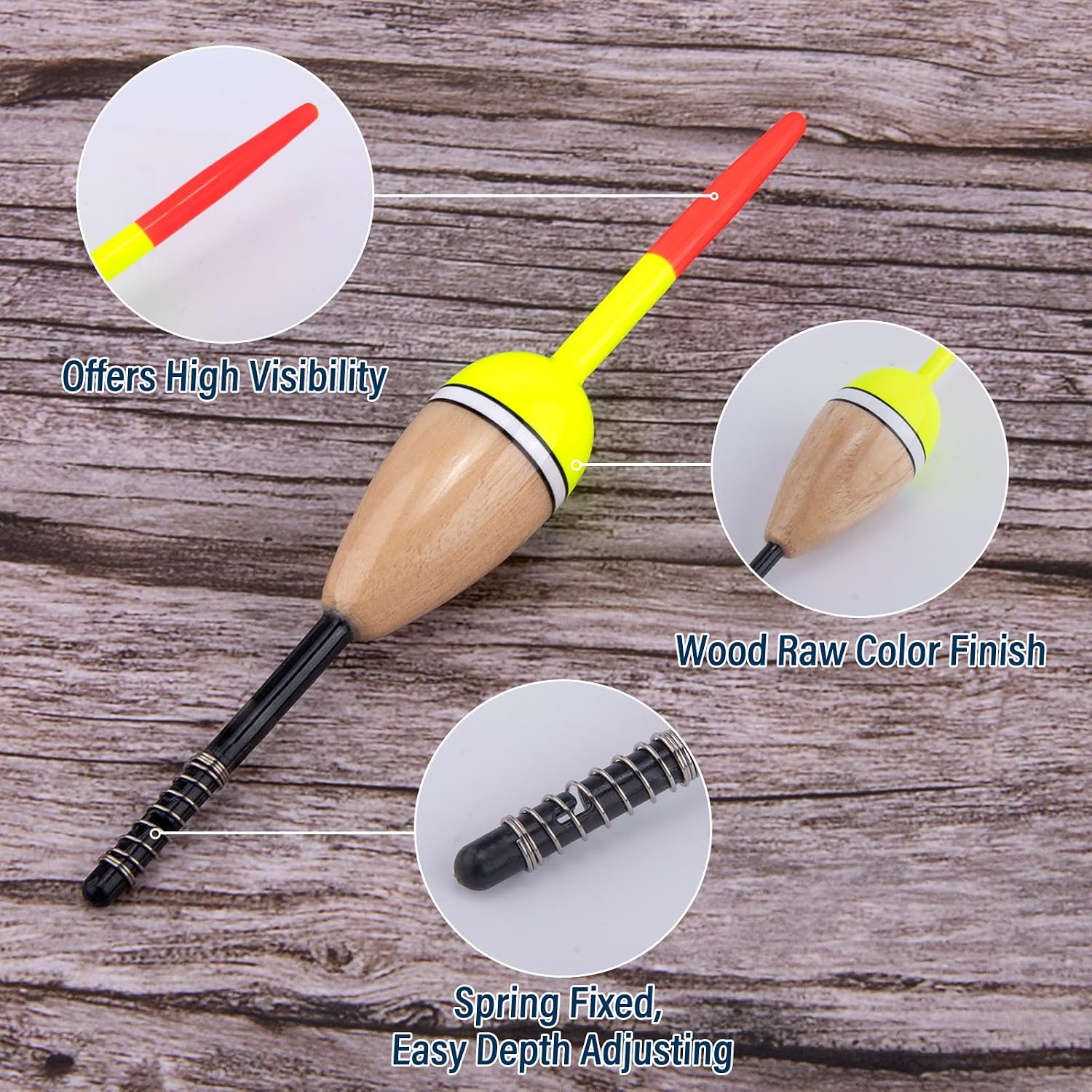 Dr.Fish 6 Pack Fishing Bobbers Buoyant Balsa Wood Slip Floats Bobbers Spring Fishing Floats for Crappie Trout Catfish Panfish Bass Walleye