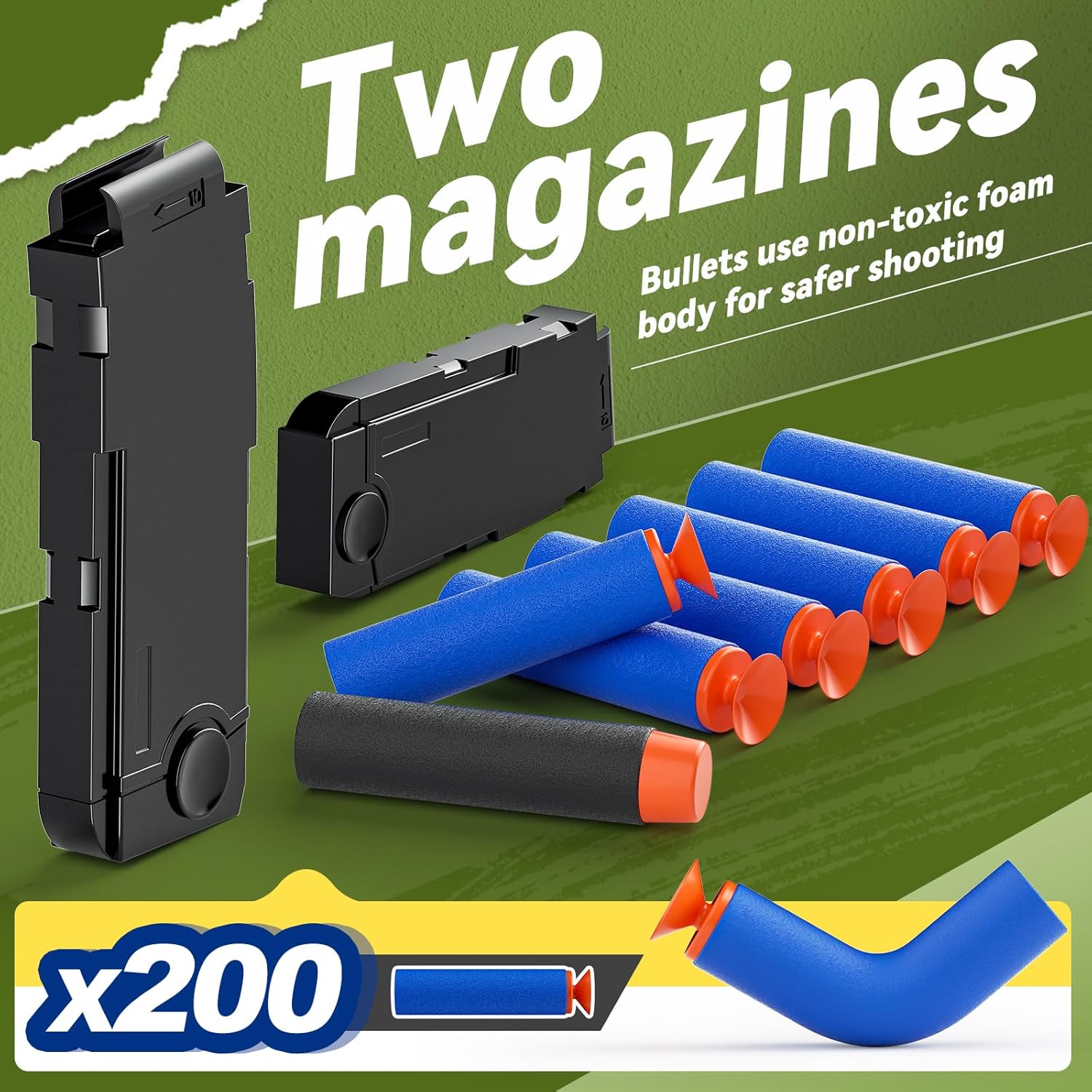 Toy Gun Automatic Sniper Rifle with Scope, Tactical Vest Kit, Toy Foam Blasters with 200 Soft Bullets, 2 Magazinine and Bipod, Electric Gun for Boys Age 8-12, Gifts for Birthday Christmas