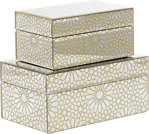 Miniatura 8 de CosmoLiving by Cosmopolitan Joyero de madera con tapa geométrica con bisagras, juego de 2 11 pulgadas, 9 pulgadas de ancho, dorado