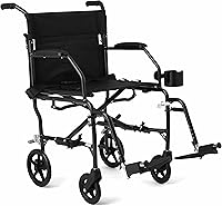 Vista 10 de Medline Silla de transporte ultra ligera para adultos, plegable, ancho de asiento de 19 pulgadas, estructura roja, tapicería negra