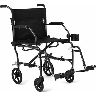 Medline Ultra Lightweight Transport Wheelchair for Adults, Foldable, 19-Inch Seat Width, Black Frame, Black Upholstery