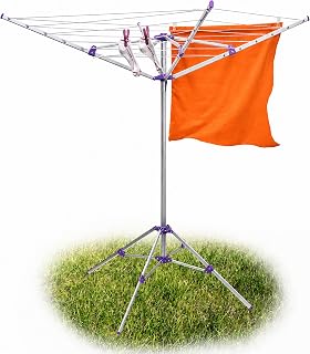 Relaxdays Wäschespinne, 19 m Leine, H x B x T: ca. 161 x 120 x 120 cm, mit Standfuß, Garten, zum Zusammenklappen, silber