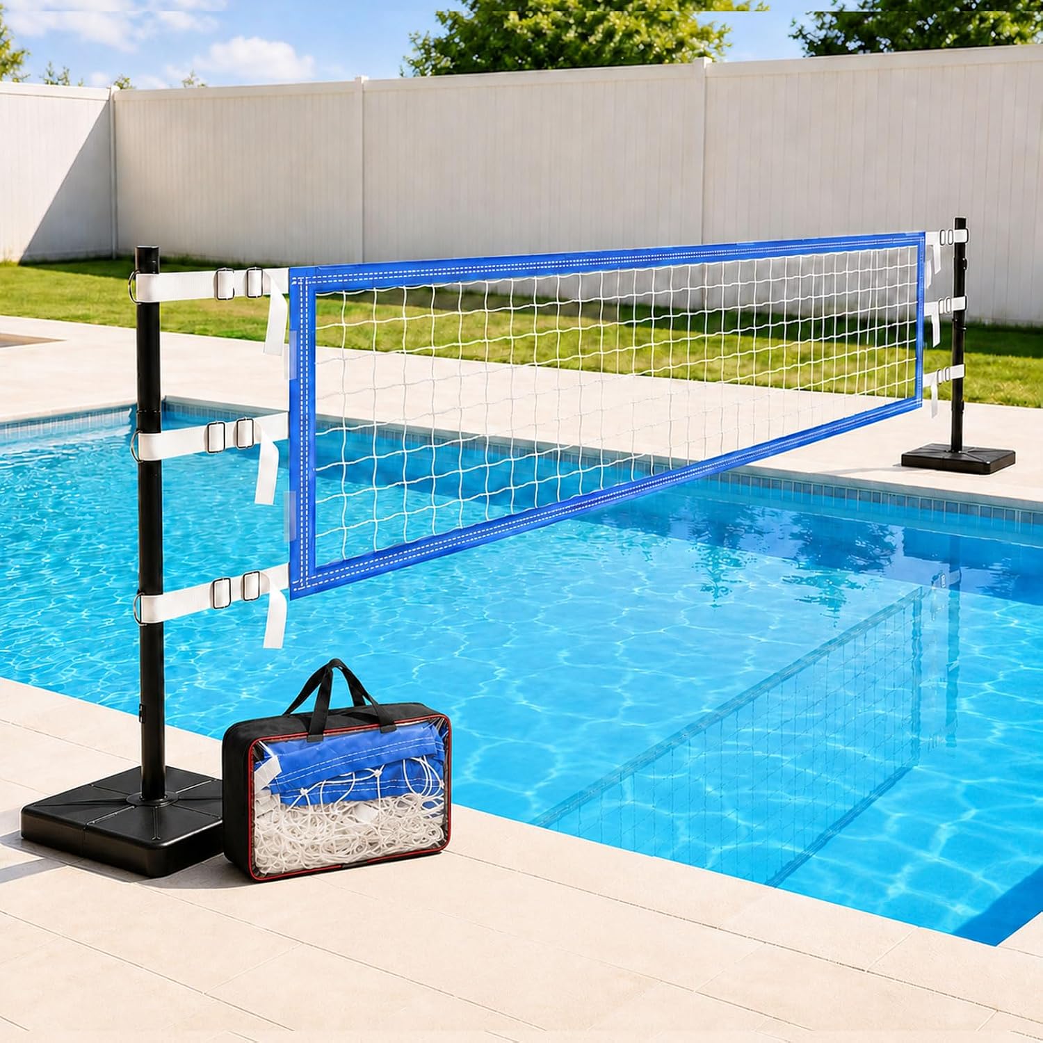 Pool Volleyball Net Replacement for Inground & Above Ground Pools | Adjustable Length 15-31 FT Portable Volleyball Net, Heavy Duty PE Net for Backyard Swimming Pool Beach(Net Only)