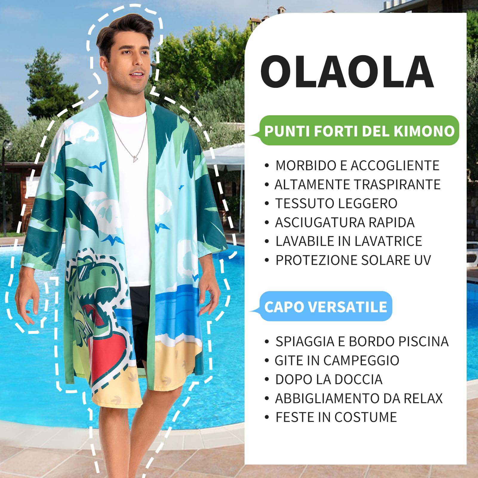 OLAOLA Accappatoio Uomo Leggero Kimono Accappatoio Comodo Lungo Morbido Microfibra Accappatoio Uomo e Donna Unisex Asciugatura Rapida Accappatoio