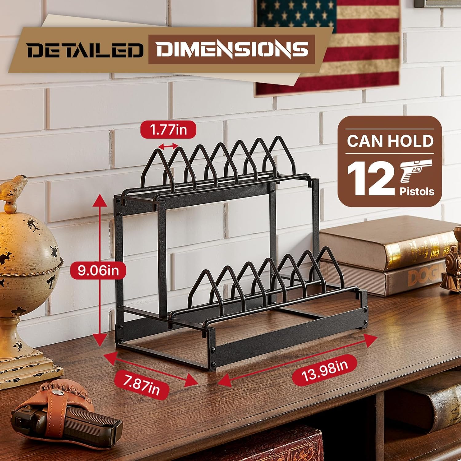 Pistol Rack, 2Tier Portable Pistol Rack for Gun, Hold Up 12 Handguns Pistol Stand for Gun Storage, Pistol Holder for Gun Heavy Duty Steel Gun Rack for Shot Exhibitior Retail Shop Home Office