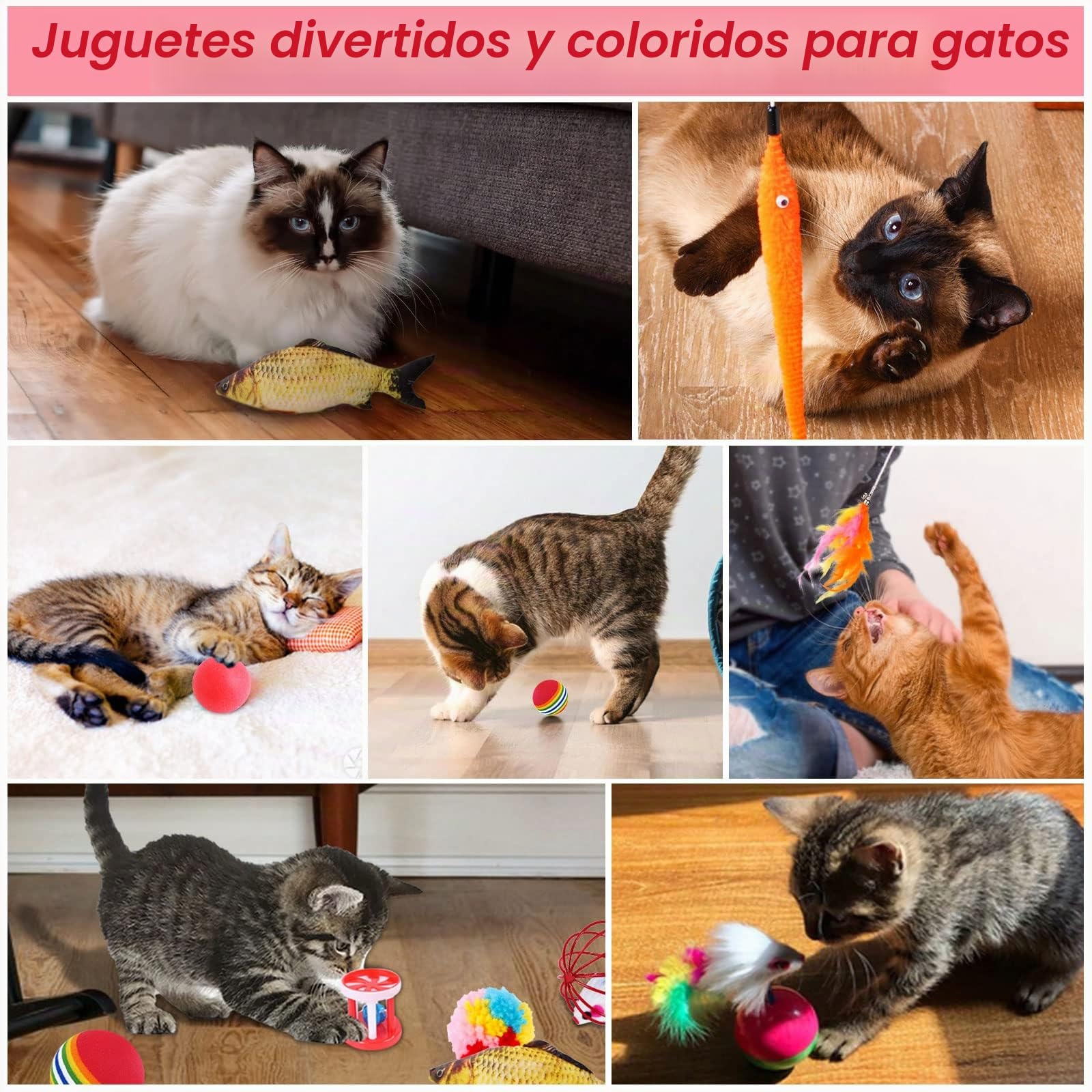 Juguetes Gat,35pcs Juguete para Gato con Túnel,Juguetes para Gatos Interactivos Juegos Gatito,Pescado,Ratón,Pluma,Pelota,Palo de Gato Divertido,Kit de Juguetes interactivos para Gatos