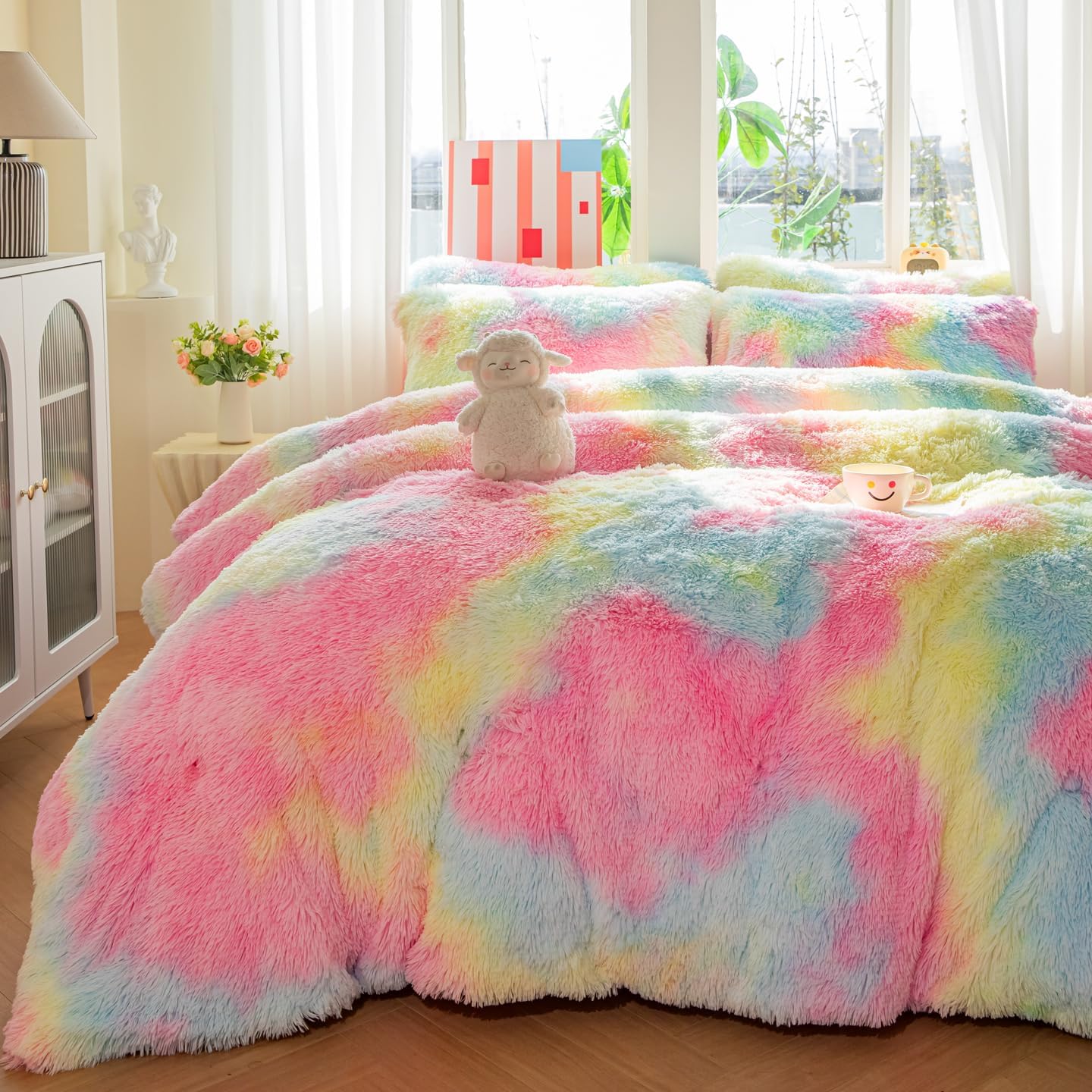 chovy Faux Fur Plush Tie-Dyed Pink Comforter Sets Twin/Full Size - Ultra Soft Shaggy Flannel Velvet Fluffy Fuzzy 3PC Bedding Set （Comforter x 1 Pillowcases x 2） - Image 2
