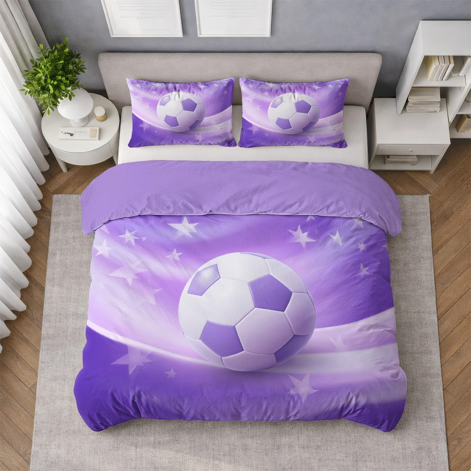 Generic Zestaw pościeli Super King 290 cm x 236 cm fantazyjne abstrakcyjne gwiazdy piłka nożna poszewka na kołdrę ultramiękka mikrofibra oddychająca poszewka na kołdrę z zamkiem błyskawicznym
