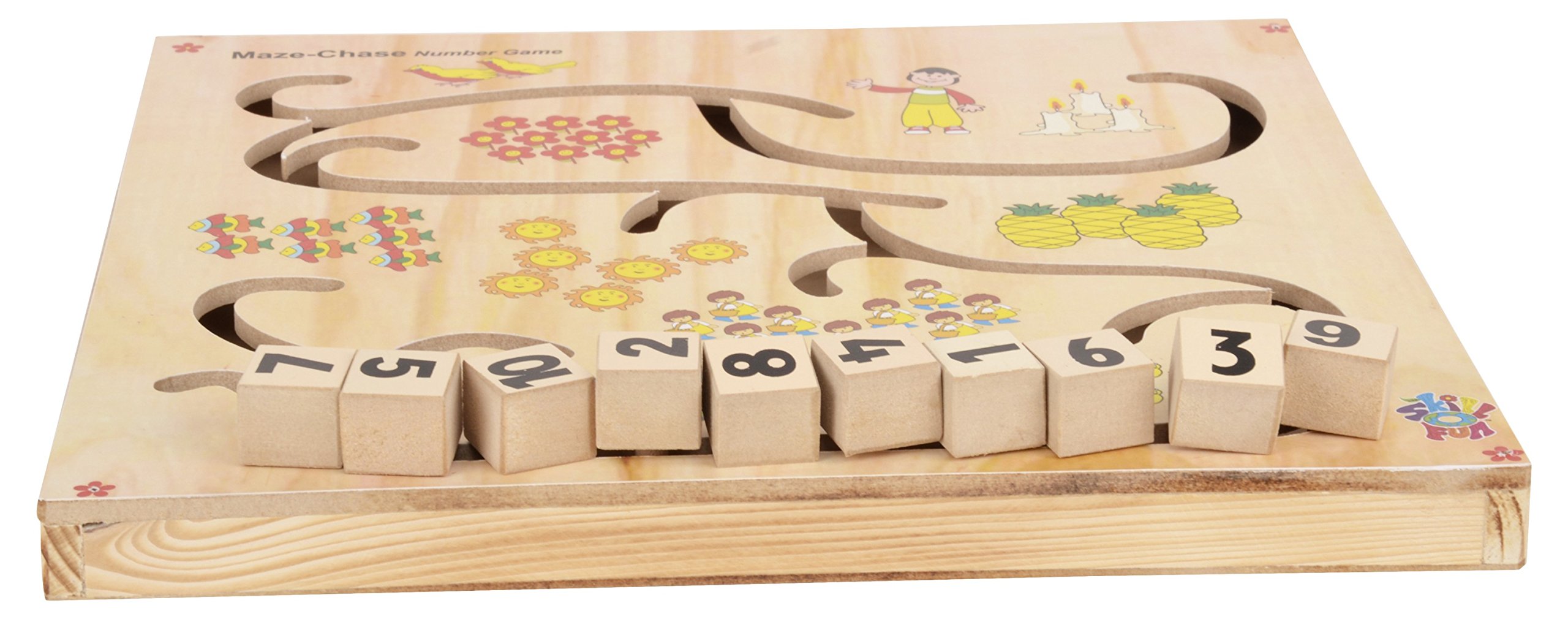 Skillofun - H-21SE Wooden Maze Chase - Number Game, Multi Color