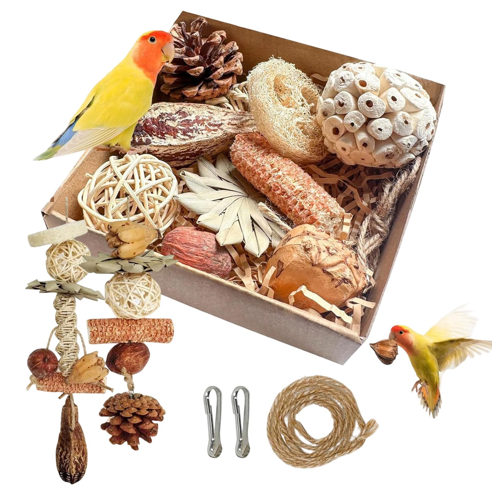 UOSIWYA 10 Pcs Bird Toys, Parrot Budgie Chewing Toys Cockatiel Bird Cage Hanging Shredder Toy Birds Cage Accessories for Caged Parakeet