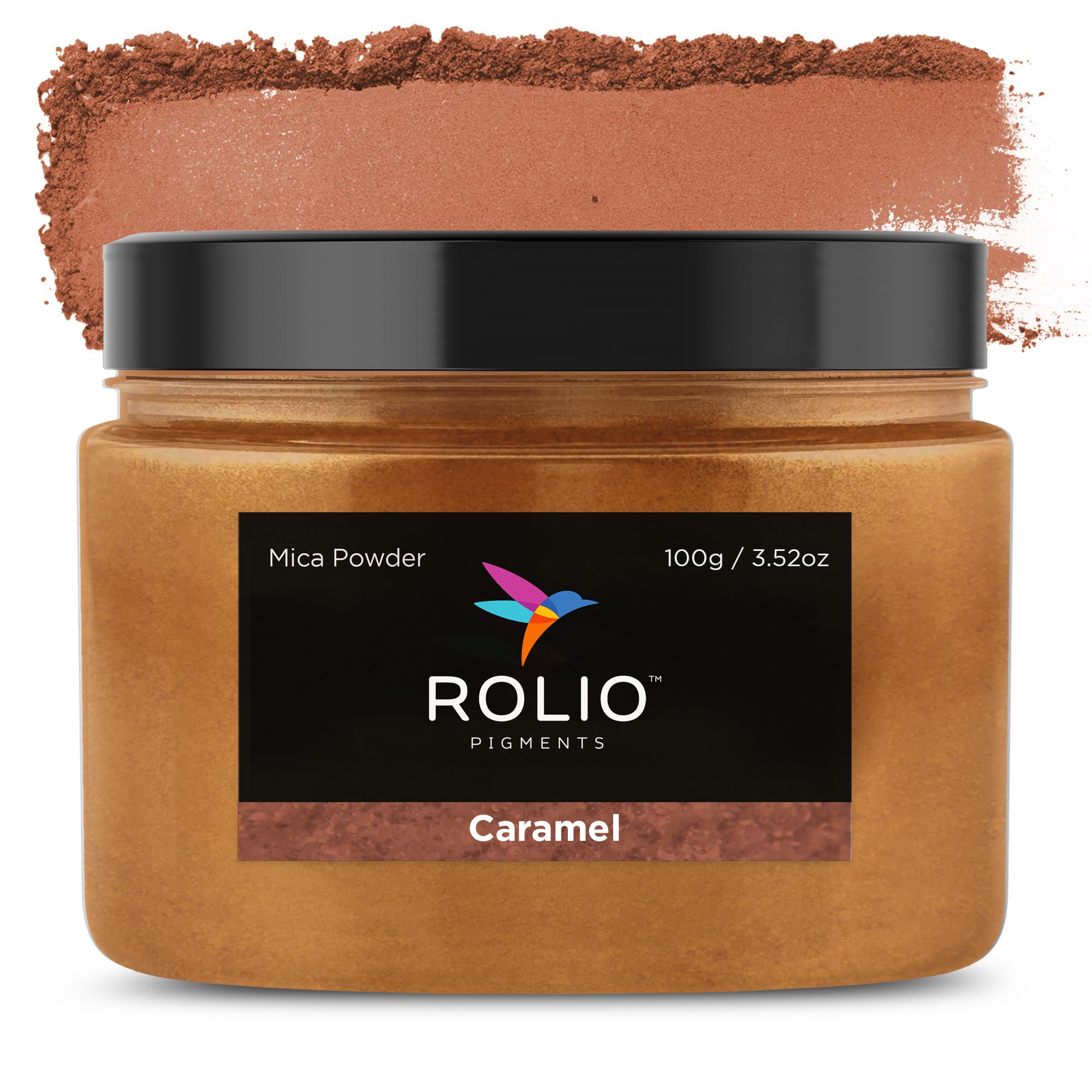Rolio Premium Brown Mica Powder - Caramel (100G / 3.5 oz) - 1 Jar of Brown Pigment Powder for Epoxy Resin, Dye, Soap Making, Nail Polish, Paint,