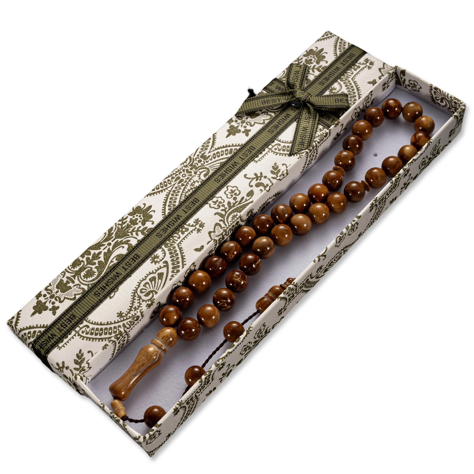 Natural Kuka Wood 33-Bead Islamic Prayer Beads Tasbih | Handcrafted Misbaha for Daily Dhikr & Meditation | Smooth Durable Kuka Beads | Elegant Gift Box | Ideal Gifts for Men for Ramadan/Eid/Birthday
