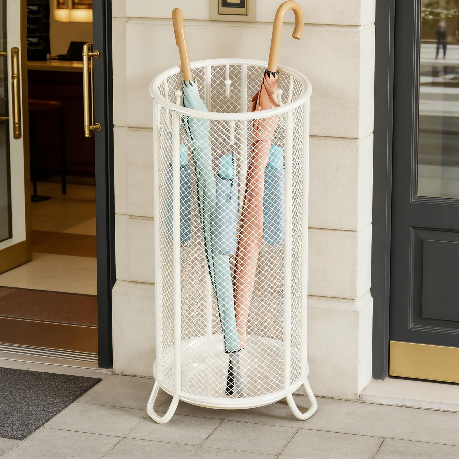 FCXWEVR Large-Capacity Umbrella Holder with Round Drip Tray - Stylish Entryway Umbrella Basket Indoor Umbrellas nizer Golf Club & Cane Rack Walking Stick Stand