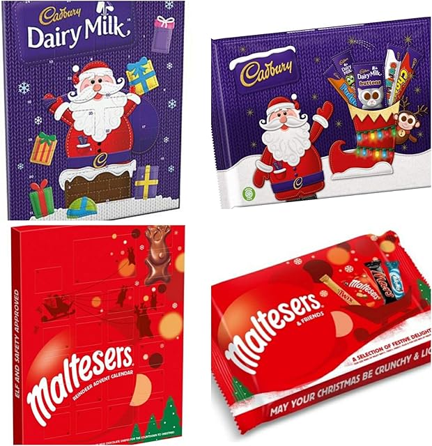 Kids Chocolate Advent Calendar 2022 Cadbury Dairy Milk Chocolate Advent Calendar & Kids Selection Box - Maltesers Advent Calendar & Selection Box - CountdownTo Christmas ( Pack of 4)