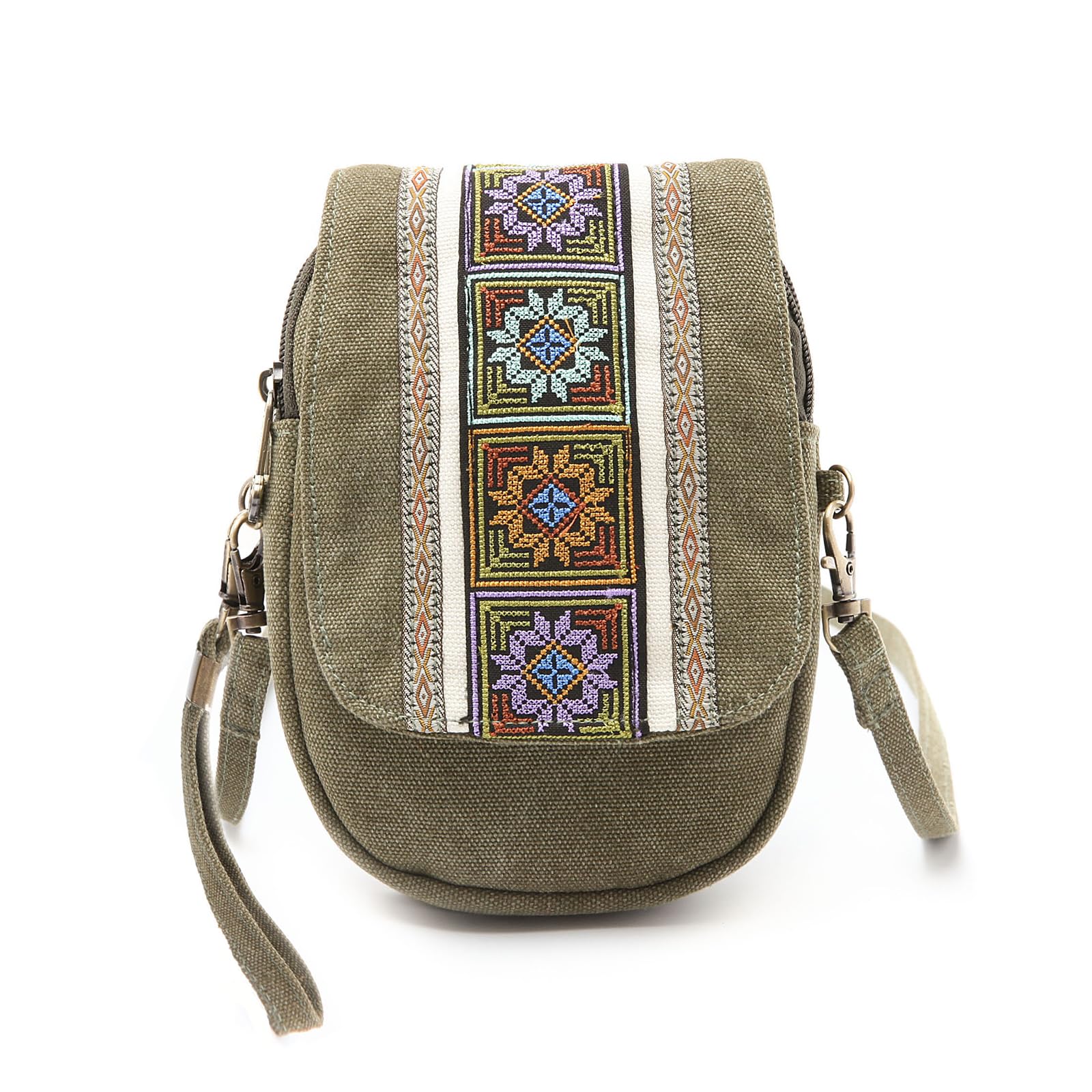 Embroidery Canvas Crossbody Bag Cell phone Pouch Coin Purse for Women