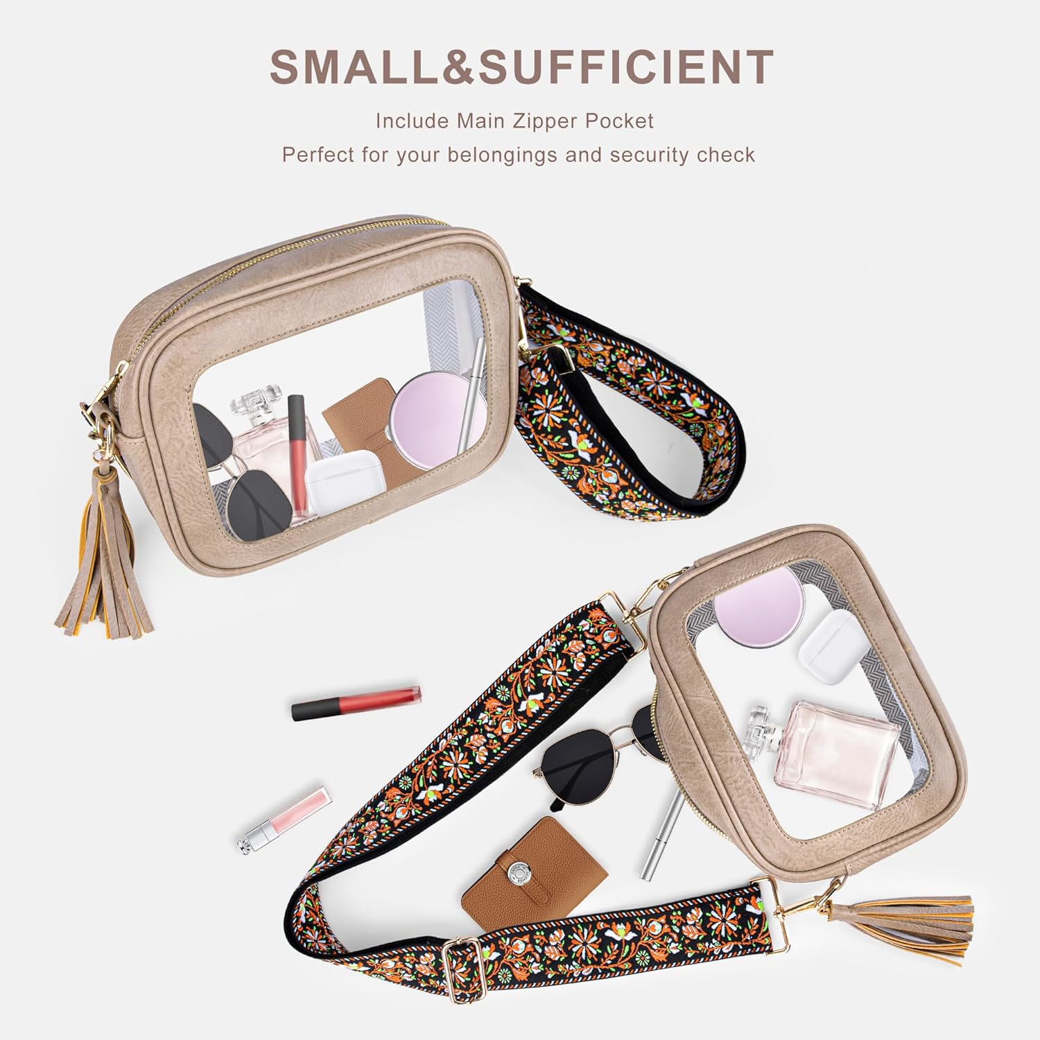 Viva Terry Clear Bag for Stadium Events Approved, Small Clear Crossbody Purse with 2 Adjustable Straps for Makeup Toiletry