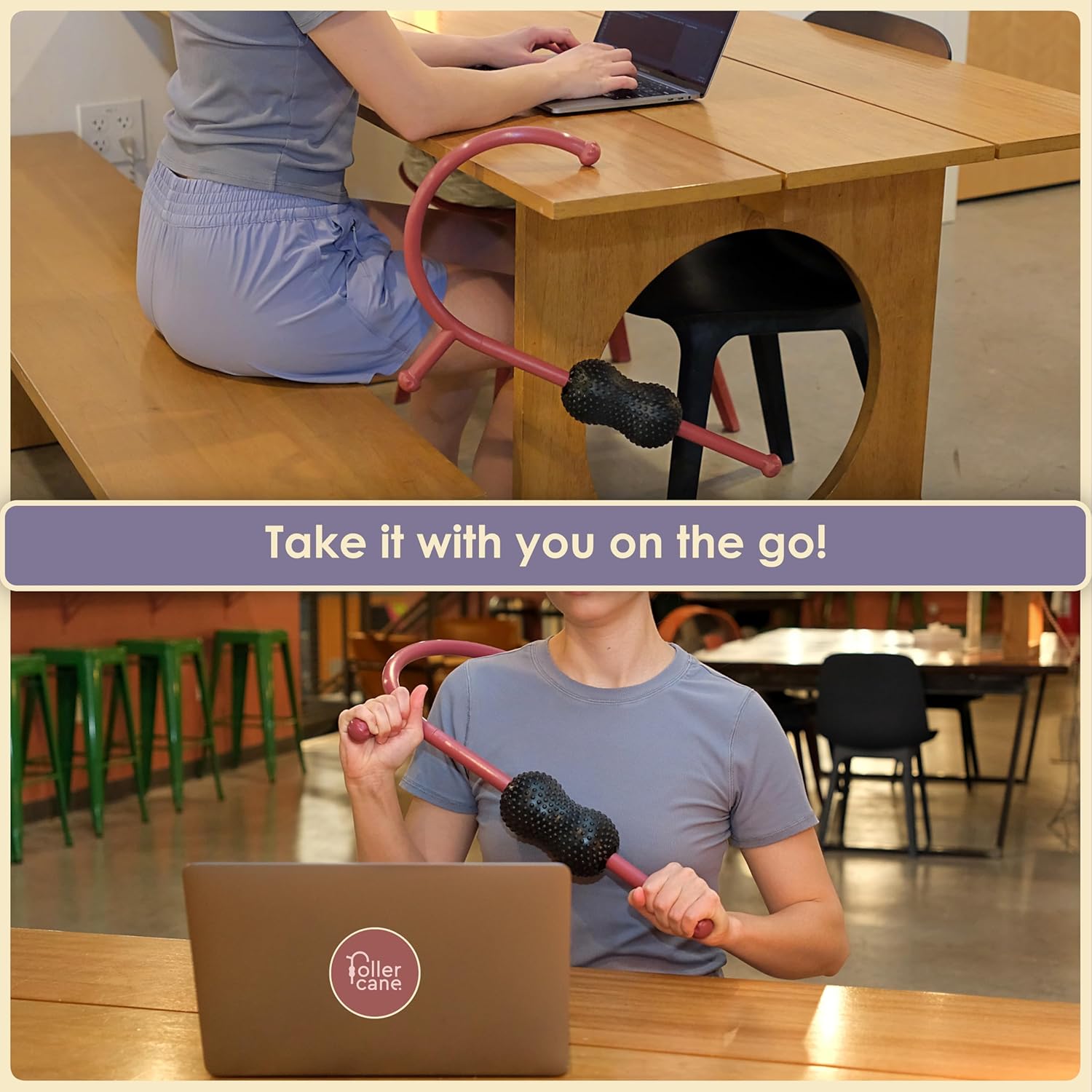 Roller Cane Massager | 2-in-1 Massage Roller Stick & Trigger Point Cane | Rubber Ball for Deep Tissue, Myofascial Release & Muscle Recovery (Red) - Image 7