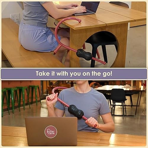 Miniatura 7 de Masajeador de bastón de rodillo  Rodillo de masaje 2 en 1 y caña de punto gatillo  Bola de goma para tejido profundo, liberación miofascial y