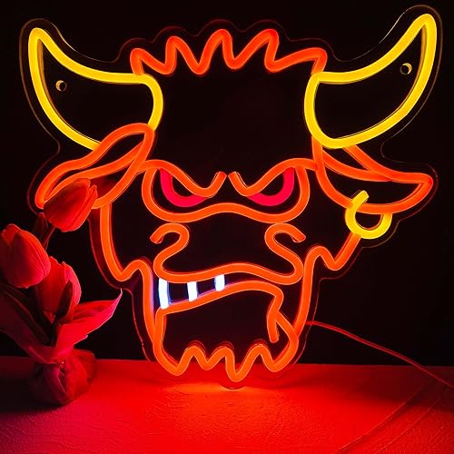 Flybaby Letrero de neón de diablo para decoración de pared, luz de neón de vaca alimentada por USB, regulable, para dormitorio, club, bar, cueva de