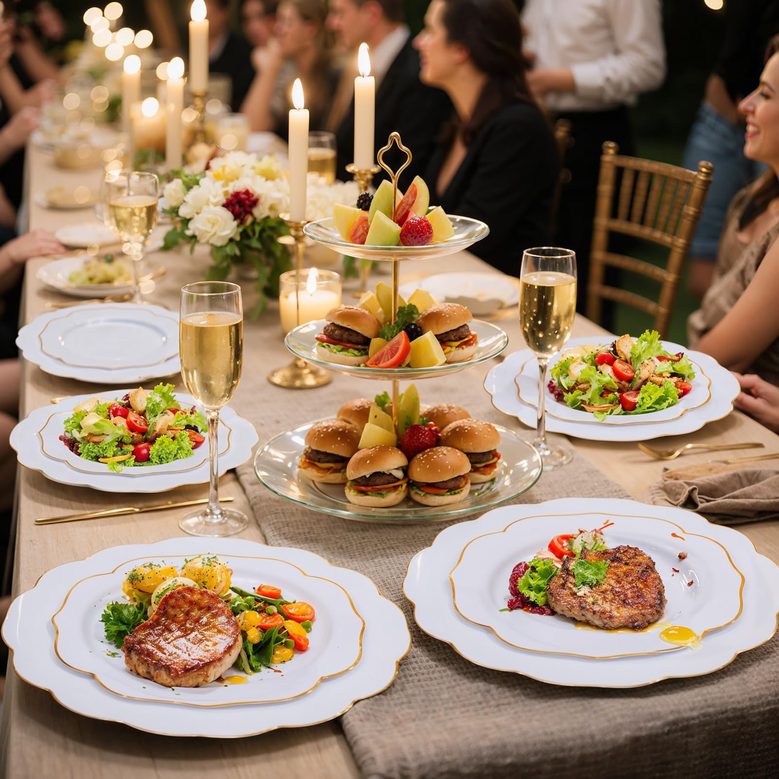 bUCLA White & Gold Disposable Plates - 180 Piece Set -5