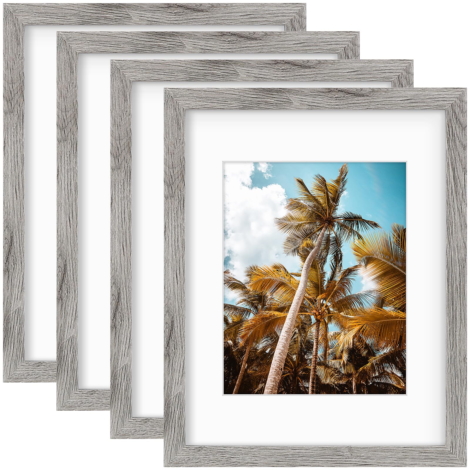 Frametory 4 Pack 11x14 Grey Picture Frame with Real Glass Mat for 8x10