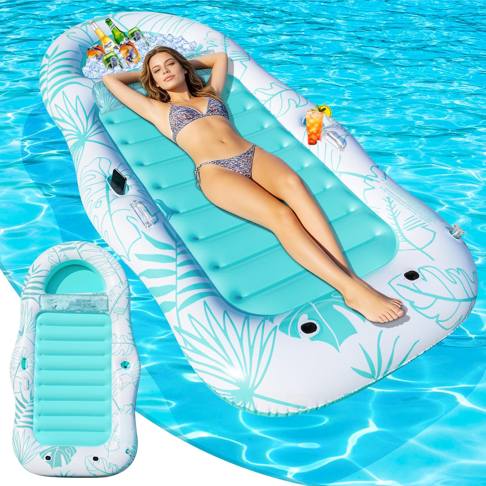 Shinepool Inflatable Pool Floats Adult, 87"x 47" Large Pool Lounger Float with Storage Cooler for Pets, 2 in 1 Tanning Pool Floaties w/Cup Holders & Headrest for Backyard, Beach & Lake Water Party Toy