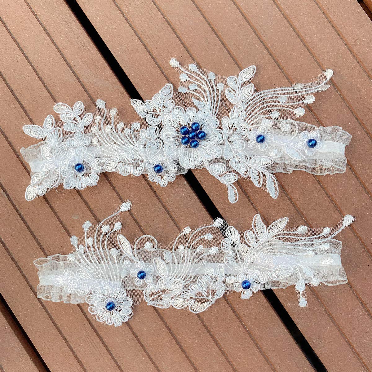 JWICOS Bridal Wedding Garters Lace Flower Garter Set Stretch