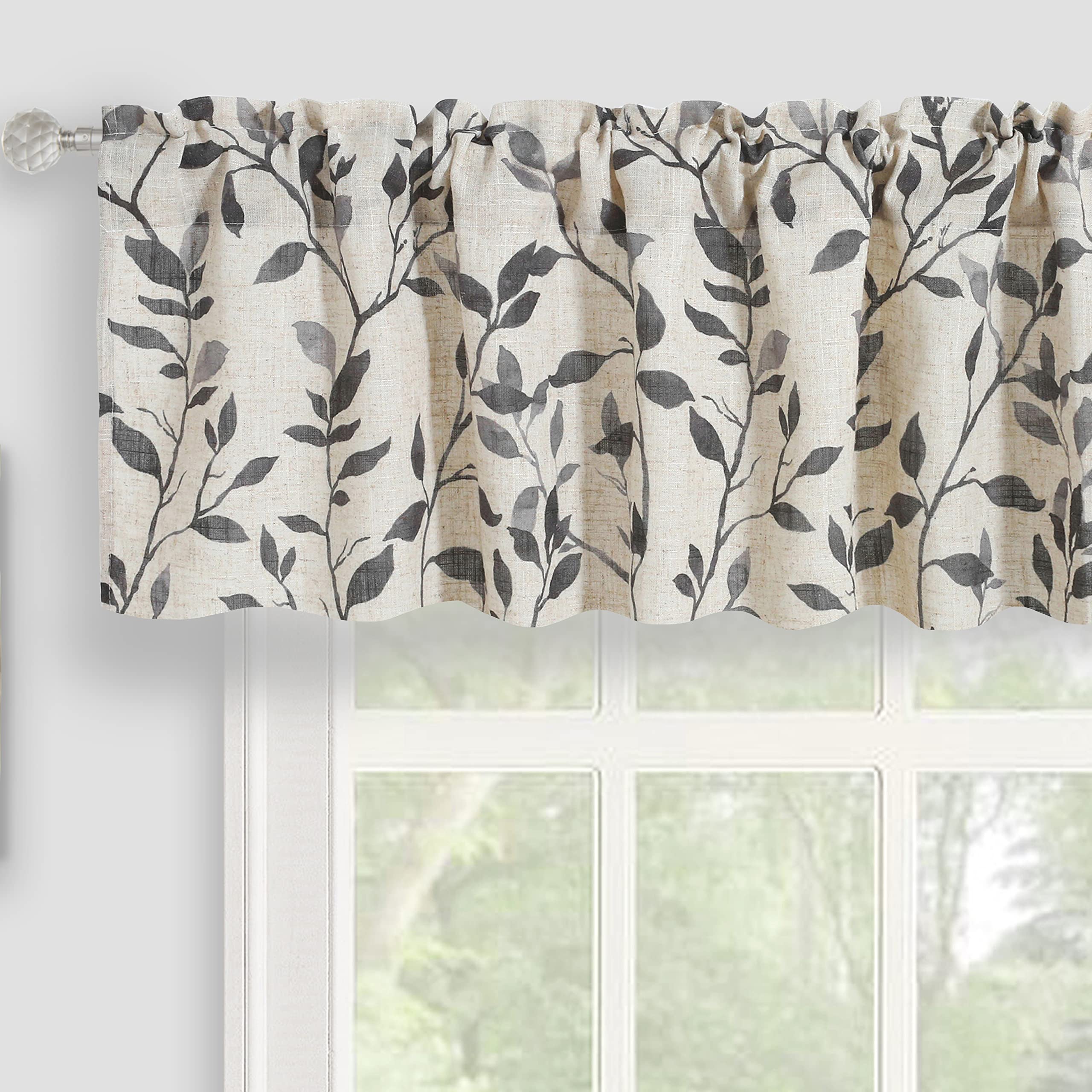 Inselnwald Linen Kitchen Valance, Tree Leaves Printed Window Curtain Valances for Bathroom Bedroom Living Room Farmhouse Decor Rod Pocket Short Cafe