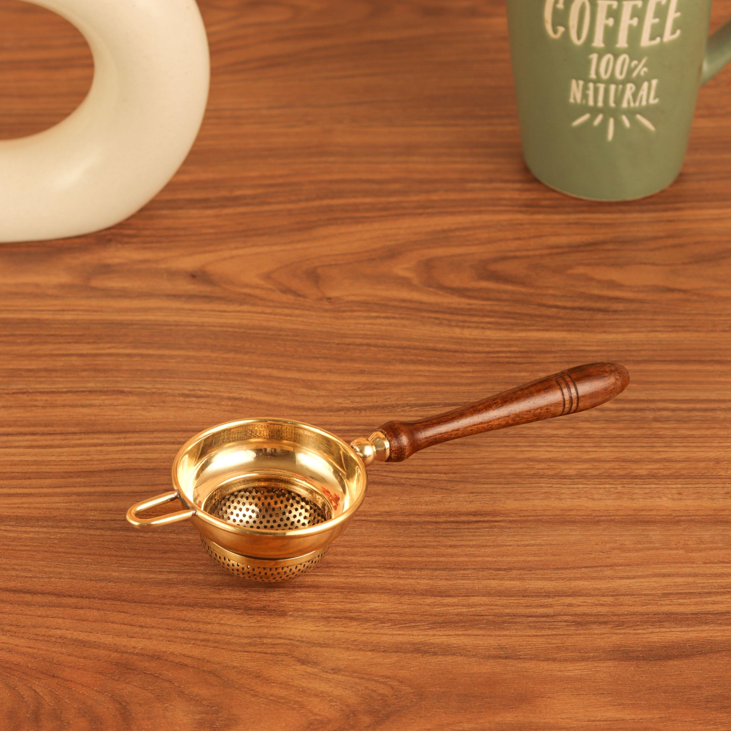 Handcrafted Brass Tea Strainer - Fine Mesh & Handle -1