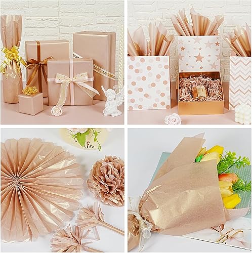 Miniatura 5 de Papel de seda metálico de oro rosa, 60 hojas de papel de seda de oro rosa brillante para bolsas de regalo, manualidades, envoltura de regalos,