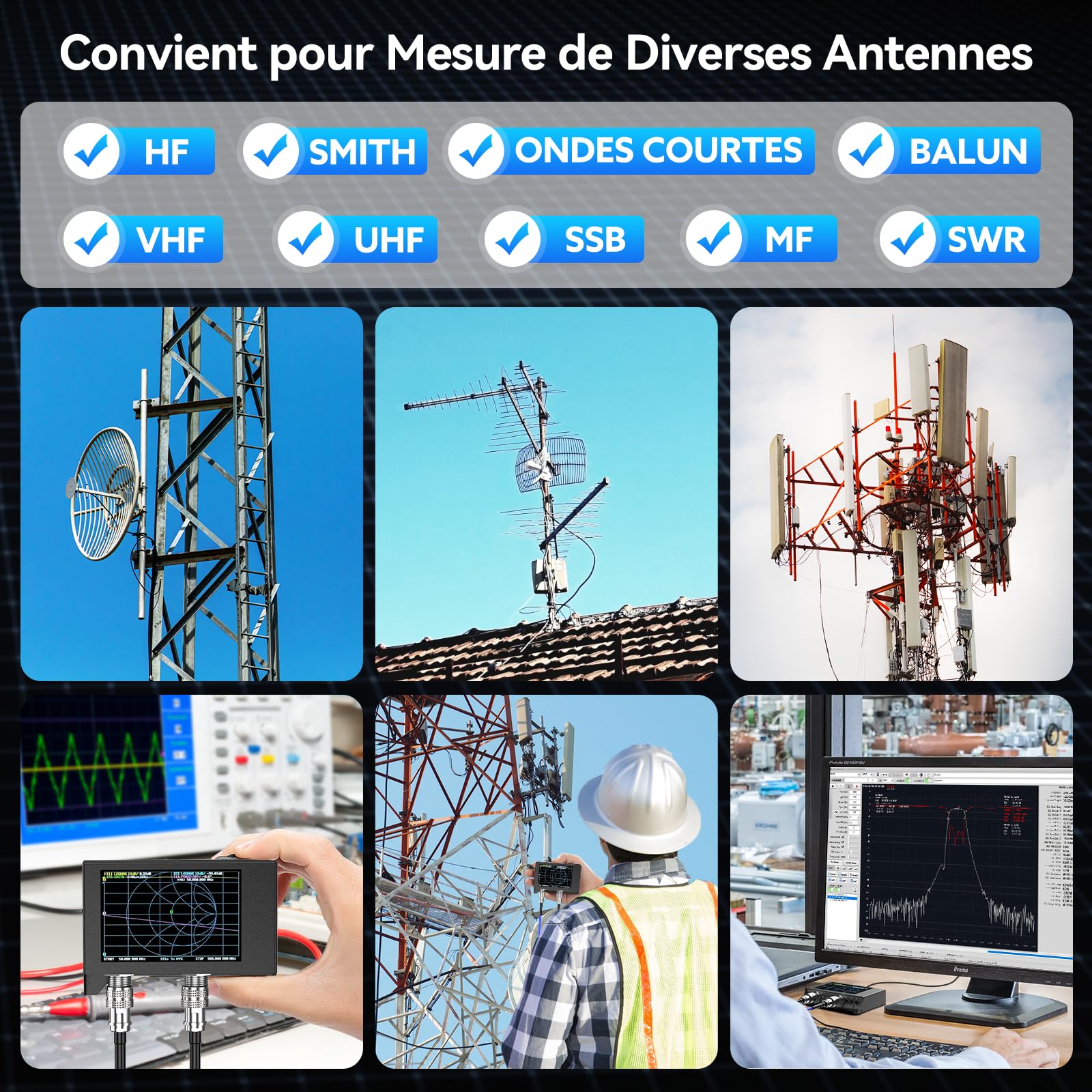 Seesii NanoVNA SAA-2N Analyseur D'antenne, Analyseur de Réseau Vectoriel 4 Pouces 50KHz-3GHz, HF VHF UHF pour Paramètres S et Smith Chart avec Sac Portable