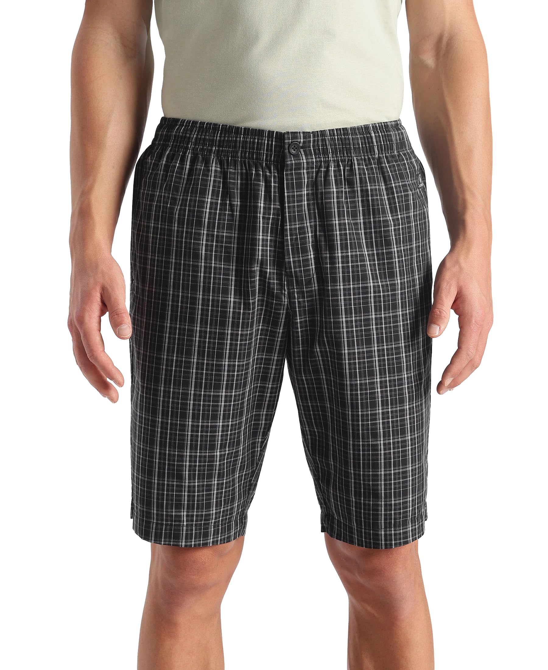 jockey 9005 Men's Super Combed Mercerized Cotton Woven Fabric Regular Fit Checkered Bermuda with Side Pockets_New Black_L-picture-40