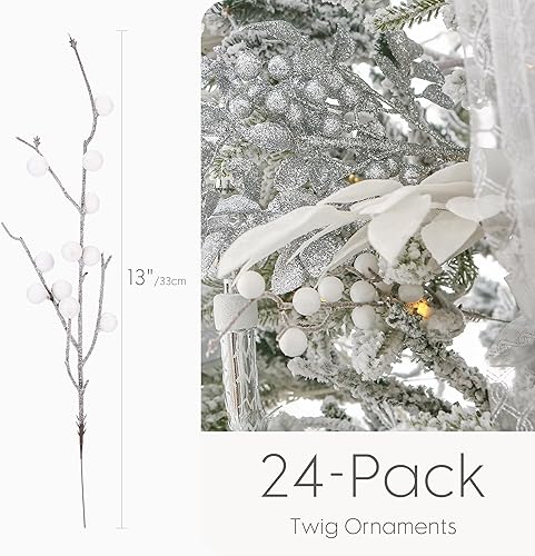 Miniatura 5 de Sea Team Paquete de 24 ramitas de bayas artificiales con purpurina, adornos de tallo de baca, palitos decorativos de cuentas, púas, ramas para árbol