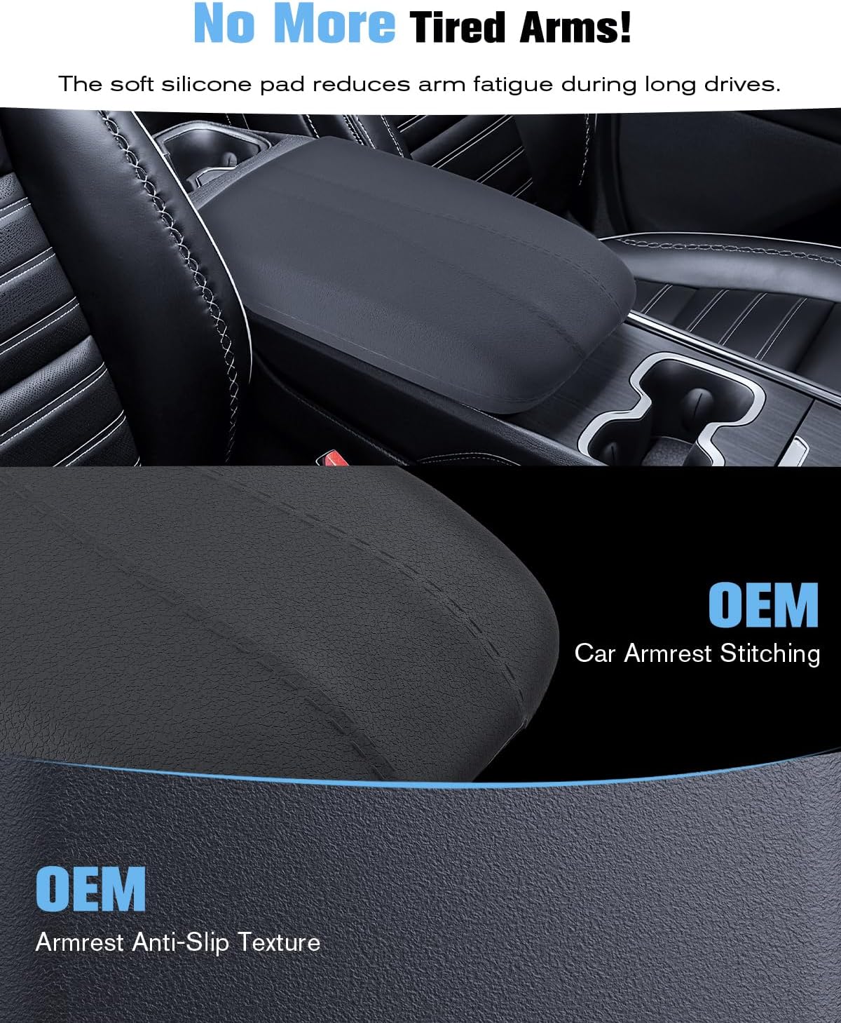 for 2024~2026 Chevy Traverse/GMC Acadia 2-in-1 Silicone Center Console Armrest Cover& Armrest Hidden Privacy Tray - [OEM Design& Friendly Liquid Silicone Rubber] - Thin Black