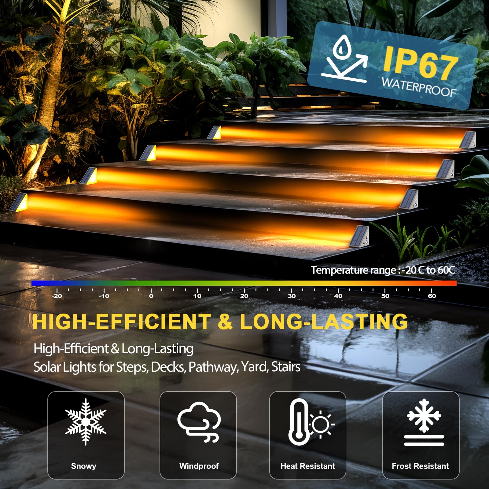 Solar-Stufenleuchten für den Außenbereich, wasserdicht, IP67, 8 Stück, Solar-Treppenlichter, LED-Außenstufenleuchten Dekor für Treppe, Deck, Vordertritt, Terrasse, Garten